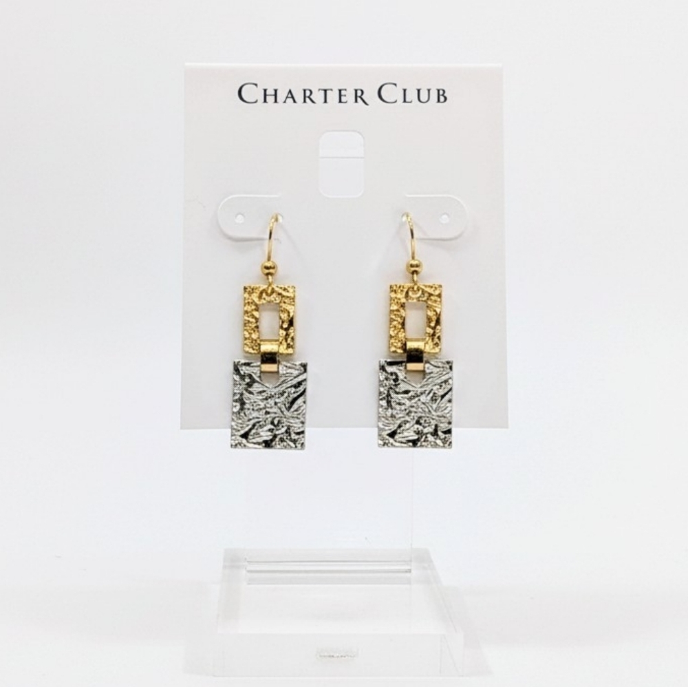 Vintage Charter Club Two-Tone Folding Square Nugget Drop Statement Earrings